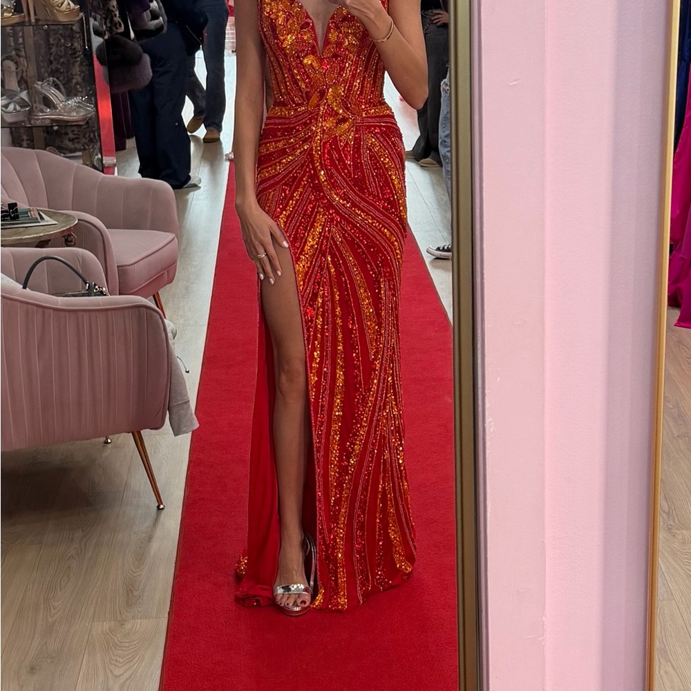 Ashley Lauren Red Orange Prom Dress (12230)